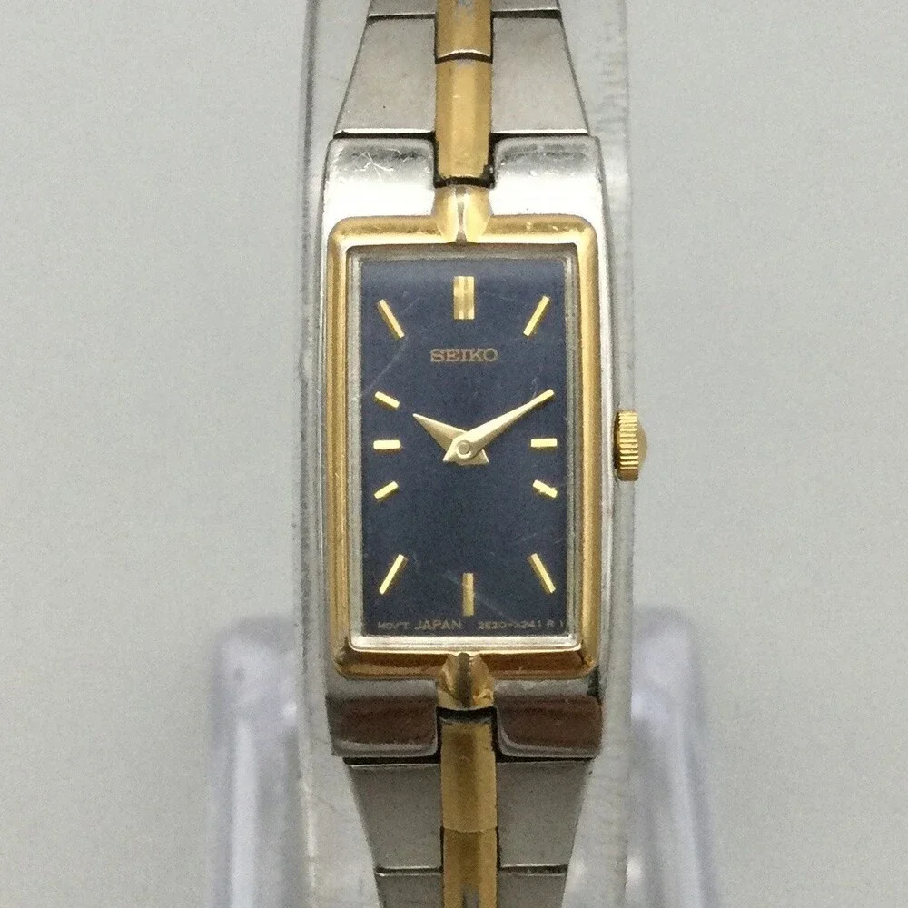 Vintage Seiko 2E20-7479 Womens Watch 13mm Two Tone Black Dial New Battery 7